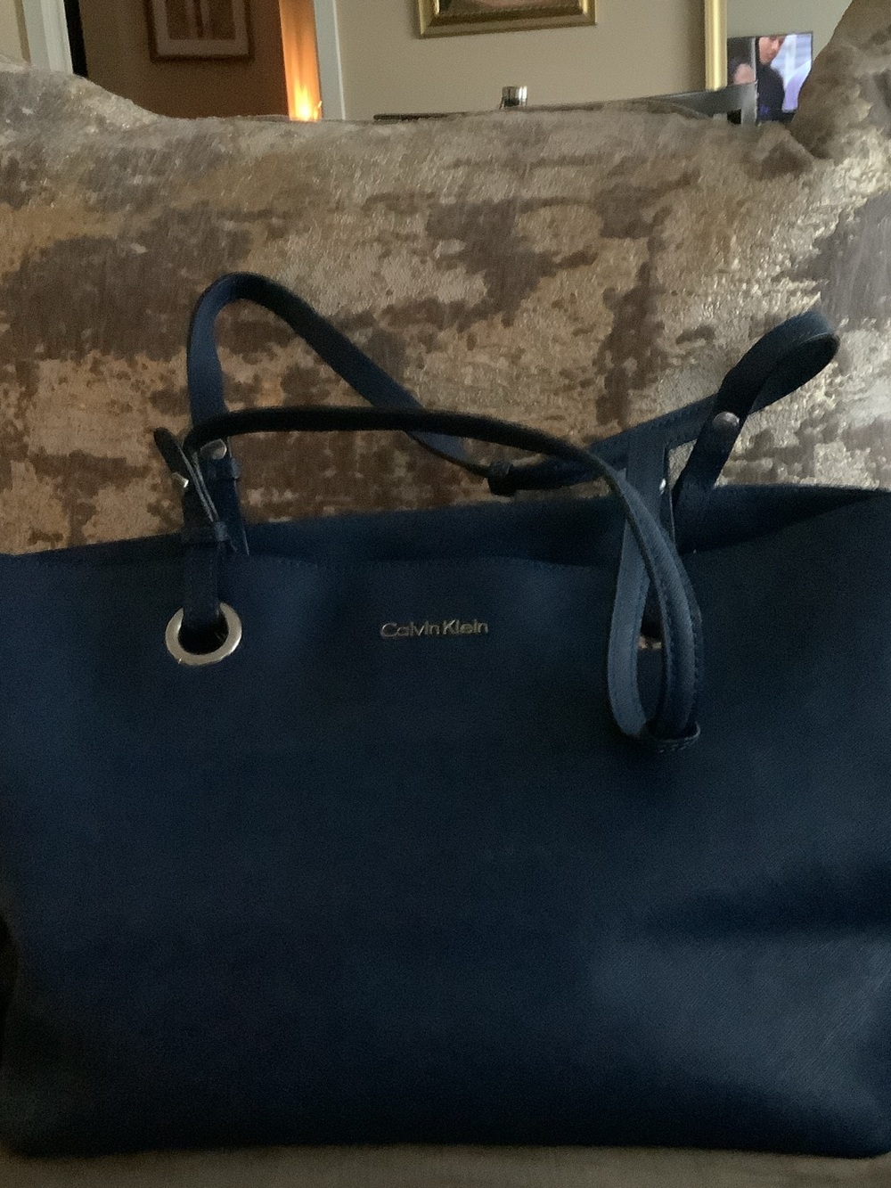 Calvin Klein Navy Tote with Silver Hardware